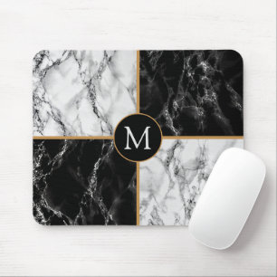Tapis De Souris Lettre personnalisée Souris noir marbre blanc