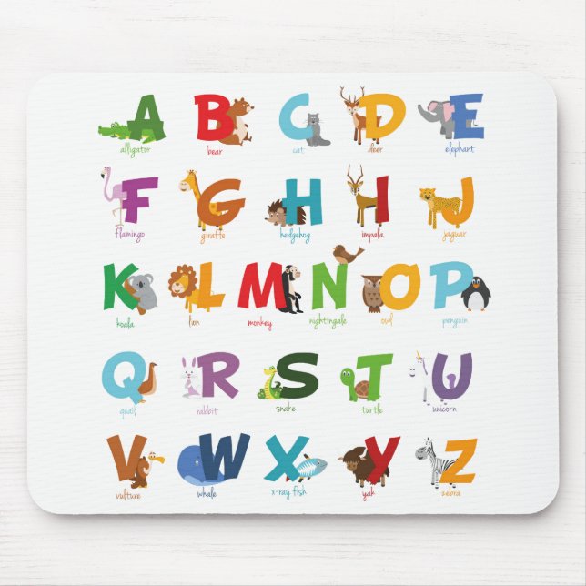 Tapis De Souris Lettres animales mignonnes d'alphabet (Devant)