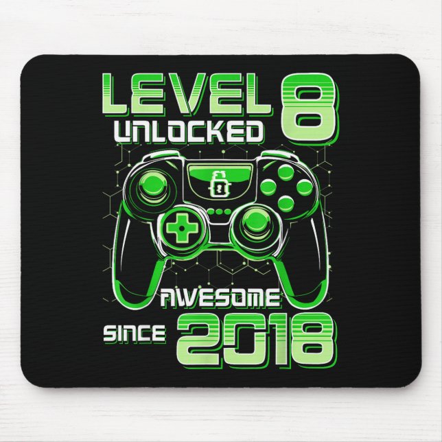 Tapis De Souris Level 8 Unlocked Awesome Since 2018 8th Birthday G (Devant)
