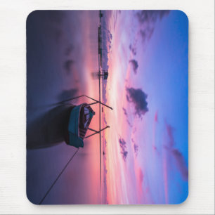 Tapis De Souris lever du soleil, bateau, bateau à ramer