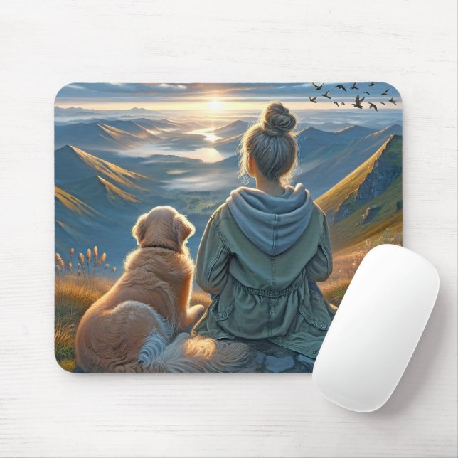 Tapis De Souris Lever du soleil de la fille et de l'auréole (Avec souris)