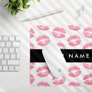 Tapis De Souris Lèvres Roses, Baiser, Baguette à lèvres, Votre Nom
