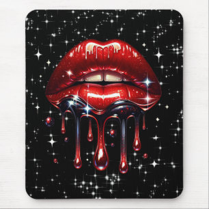 Tapis De Souris Lèvres Rouges Dégoulinantes de Paillettes Brillanc