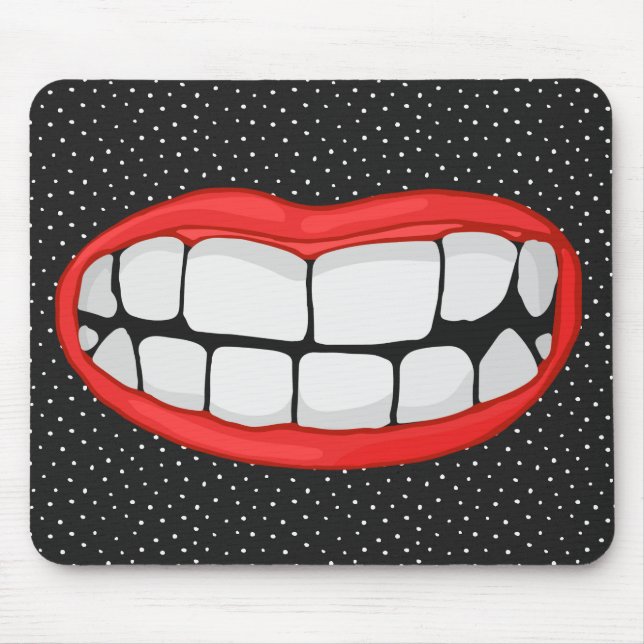 Tapis De Souris lèvres rouges sourire avec de grandes dents (Devant)