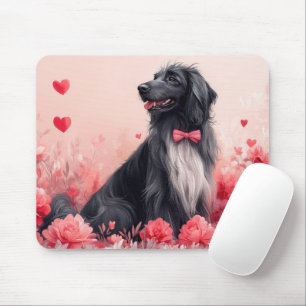 Tapis De Souris Lévrier Afghan avec des Roses - Saint-Valentin 