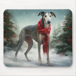 Tapis De Souris Lévrier dans la neige de Noël