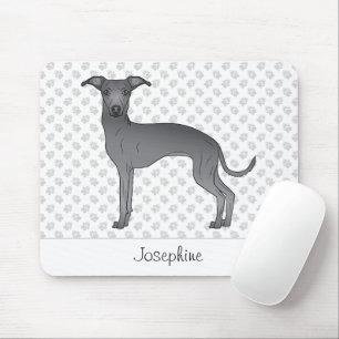 Tapis De Souris Lévrier Italien Bleu Chien Mignon Avec Nom Personn