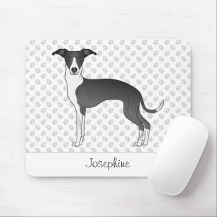 Tapis De Souris Lévrier Italien Noir Et Blanc Avec Nom Personnalis