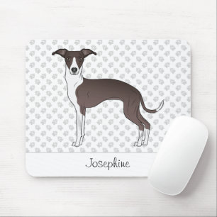 Tapis De Souris Lévrier Italien Seal Et Blanc Avec Nom Personnalis