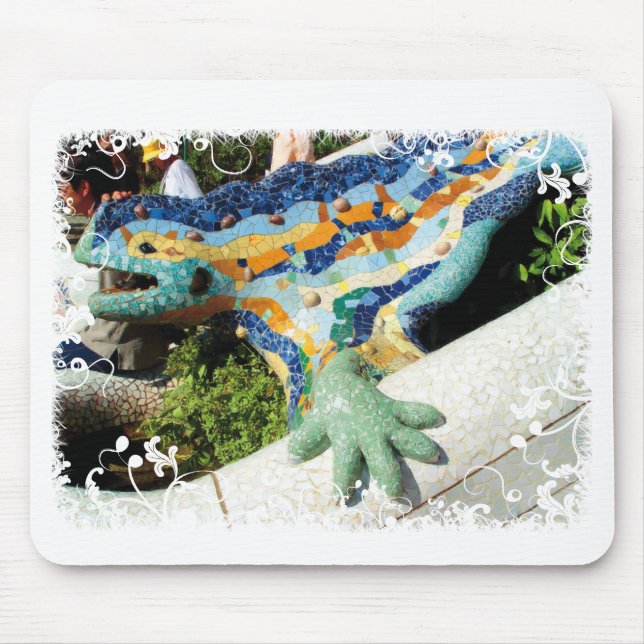 Tapis De Souris Lézard de Gaudi - mousepad floral blanc (Devant)