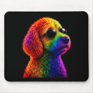 Tapis De Souris Lgbt rainbow goldendoodle with sunglasses gay