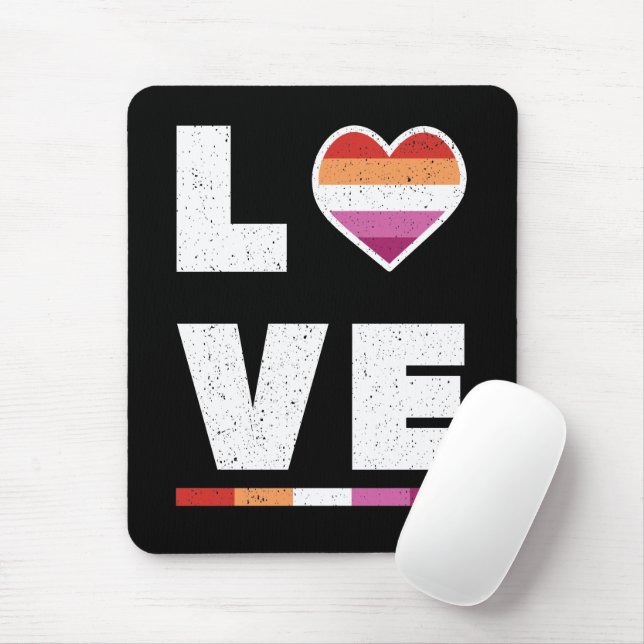 Tapis De Souris LGBTQ Lesbian Pride Drapeau Distressed Grunge Love (Avec souris)