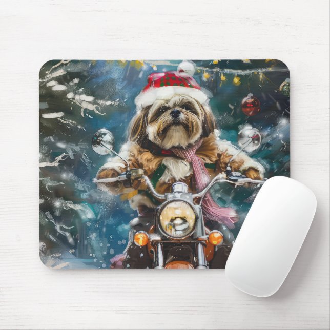 Tapis De Souris Lhasa Apso Chien à cheval Moto Noël (Avec souris)
