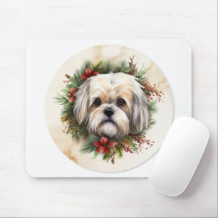 Tapis De Souris Lhasa Apso Christmas Wreath Festive Pup