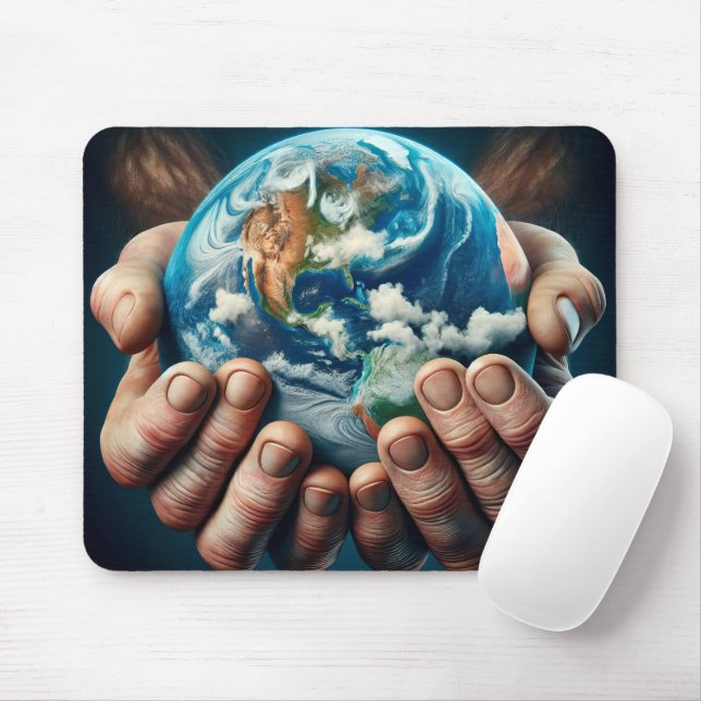 Tapis De Souris L'homme tient la planète Terre (Avec souris)