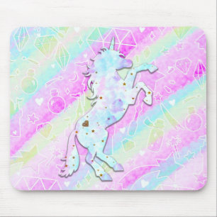 Tapis De Souris Licorne Magique Pastel Diamants & Étoiles Arc-en-C