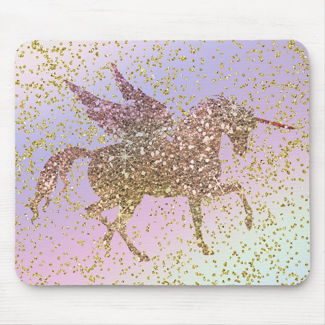 Tapis De Souris Licorne Paillettes Or Pastel Arc-en-Ciel Filles Br (Devant)