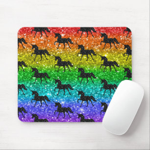 Tapis De Souris Licorne Silhouette Arc-en-ciel Paillettes Fierté L