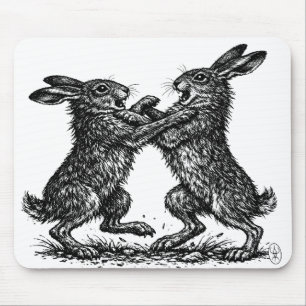 Tapis De Souris Lièvres Boxeurs – Duel encre hantée des bois