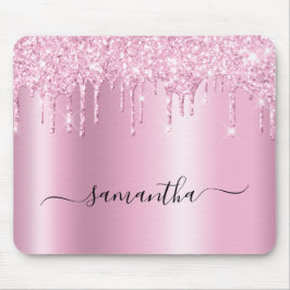 Tapis De Souris Light Pink Glitter Drips Shimmer Glam Name
