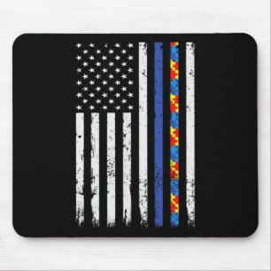 Tapis De Souris Ligne Bleue fine Soutien de la police Autisme 4 Ju
