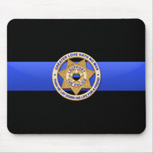 Tapis De Souris Ligne Bleue Mince Police Grand Amour Badge Souris 