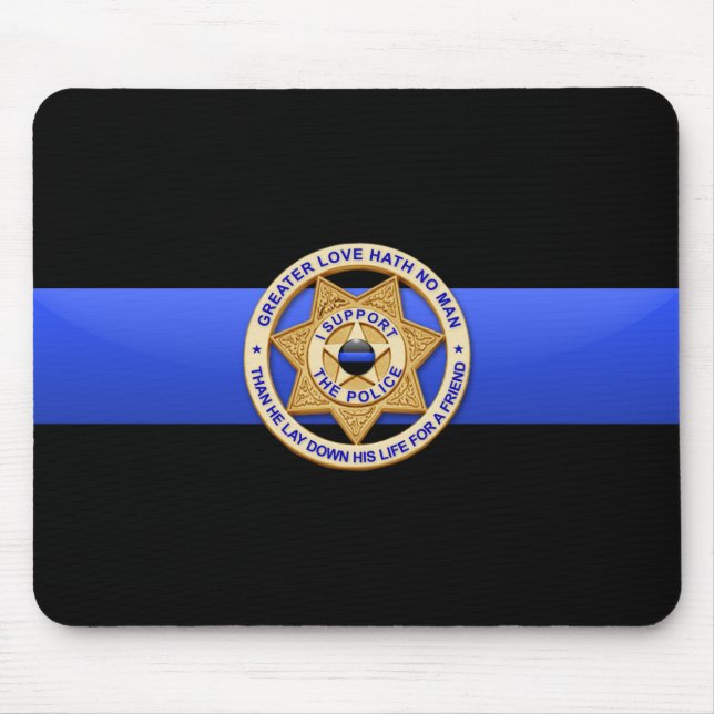 Tapis De Souris Ligne Bleue Mince Police Grand Amour Badge Souris  (Devant)