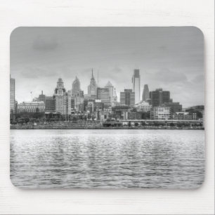 Tapis De Souris Ligne d'horizon Philadelphie en noir et blanc