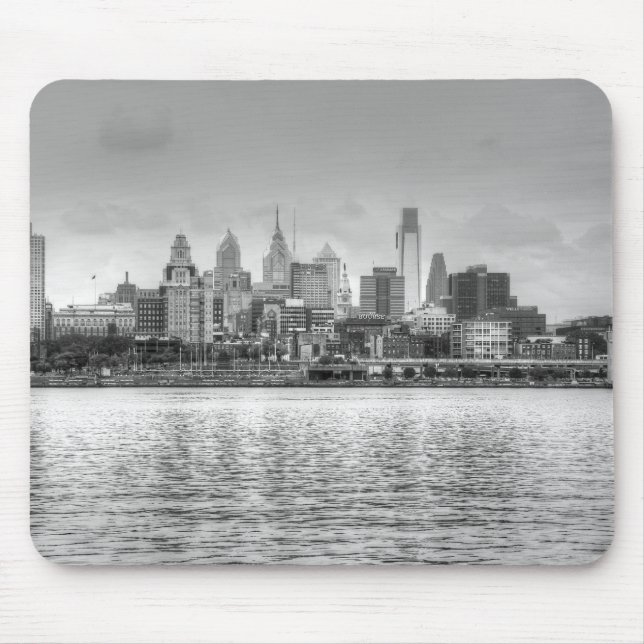 Tapis De Souris Ligne d'horizon Philadelphie en noir et blanc (Devant)