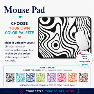Tapis De Souris Lignes ondulées abstraites noir et blanc modernes