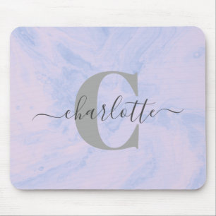 Tapis De Souris Lilac Lavender Marbre Élégant Nom du monogramme