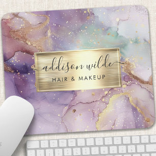Tapis De Souris Lilac Paillettes Aquarelle Faux Feuille D'or