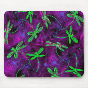 Tapis De Souris Lime Green Dragonlies sur Hot Pink et Purple