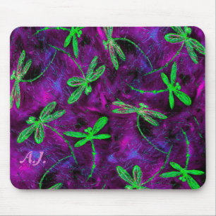 Tapis De Souris Lime Green Dragonlies sur Pink & Purple Mouse Pad