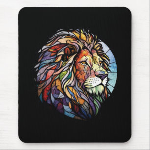 Tapis De Souris Lion Animal Portrait Vitrail Forêt faunique