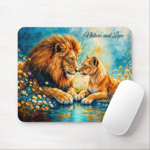 Tapis De Souris Lion Lioness chats sauvages nature amour faune