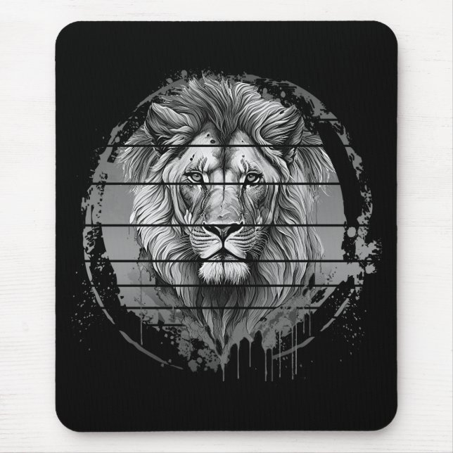 Tapis De Souris Lion Noir Et Blanc (Devant)