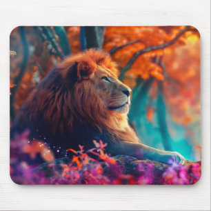 Tapis De Souris Lion royal dans la conception forestière enchantée