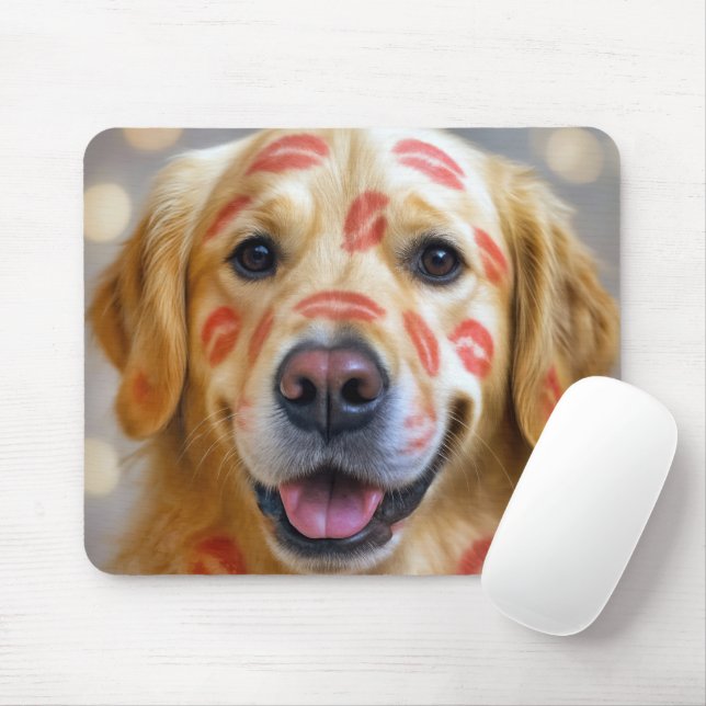 Tapis De Souris Lipstick Kisses On a Golden Retriever (Avec souris)