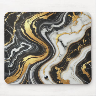 Tapis De Souris Liquide Or Noir Blanc Aspect Marbre Glamour Mariag