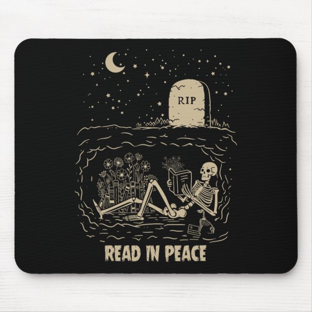 Tapis De Souris Lire En Paix Squelette Lecture Livres Drôle Hallow (Devant)