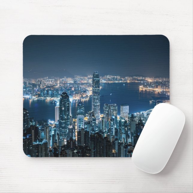 Tapis De Souris Littoral | Île de Hong Kong, Asie (Avec souris)