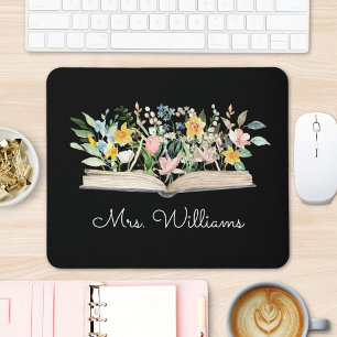 Tapis De Souris Livre d'aquarelle Fleur Floral Remerciement Enseig