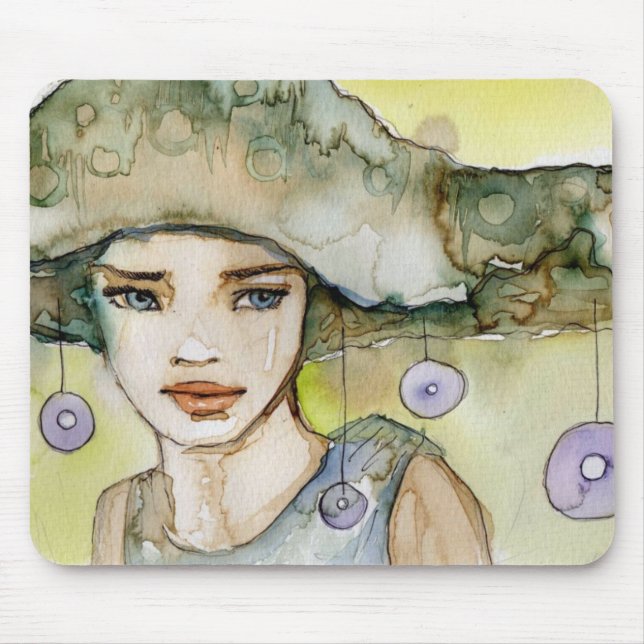 Tapis De Souris llustration d'une belle, sensible fille (Devant)
