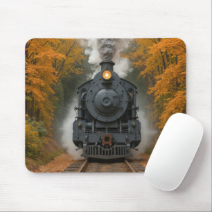 Tapis De Souris Locomotive à Vapeur Vintage Dans Les Bois D'automn