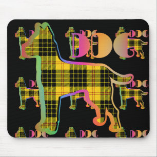 Tapis De Souris Logo de chien Jaune Plaid Répéter sur noir