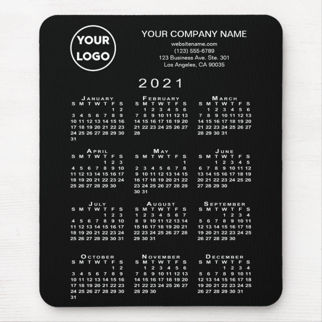 Tapis De Souris Logo d'entreprise 2021 et texte en noir (Devant)