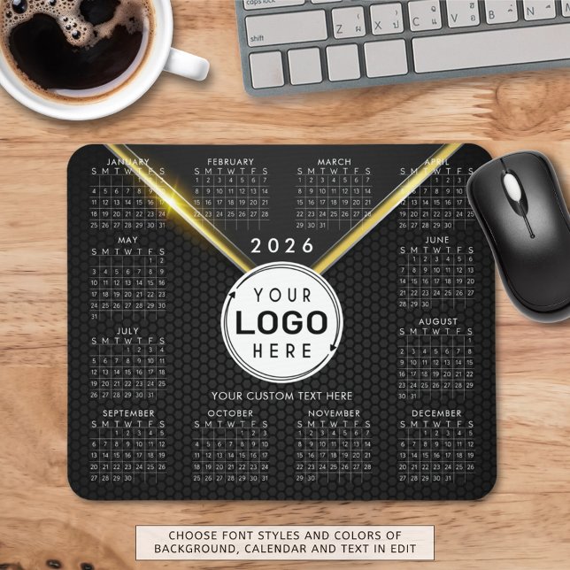 Tapis De Souris Logo d'entreprise 2026 Calendrier Black Gold (Créateur téléchargé)