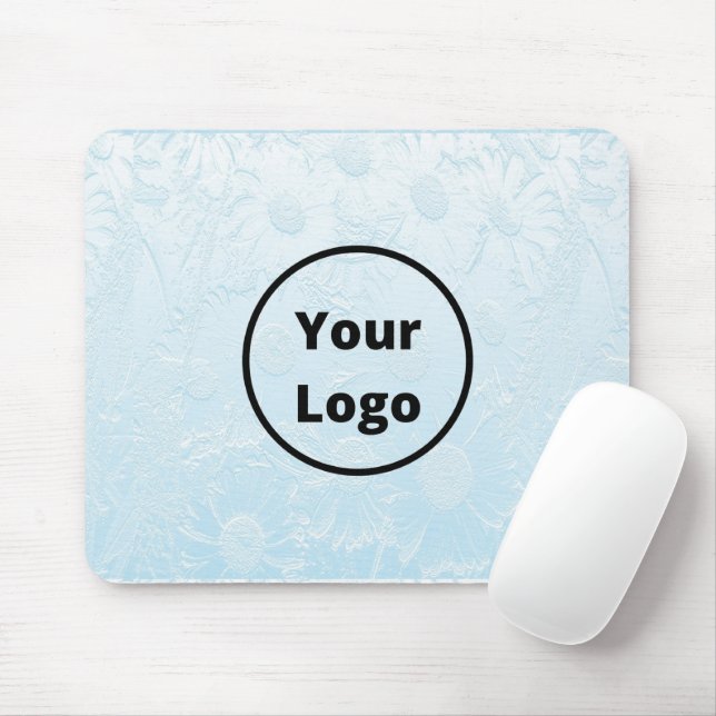 Tapis De Souris Logo personnalisé gravé bleu floral (Avec souris)