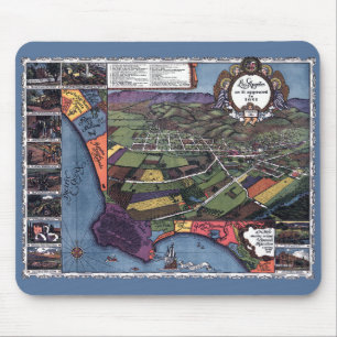 Tapis De Souris Los Angeles, Californie, carte antique aérienne de